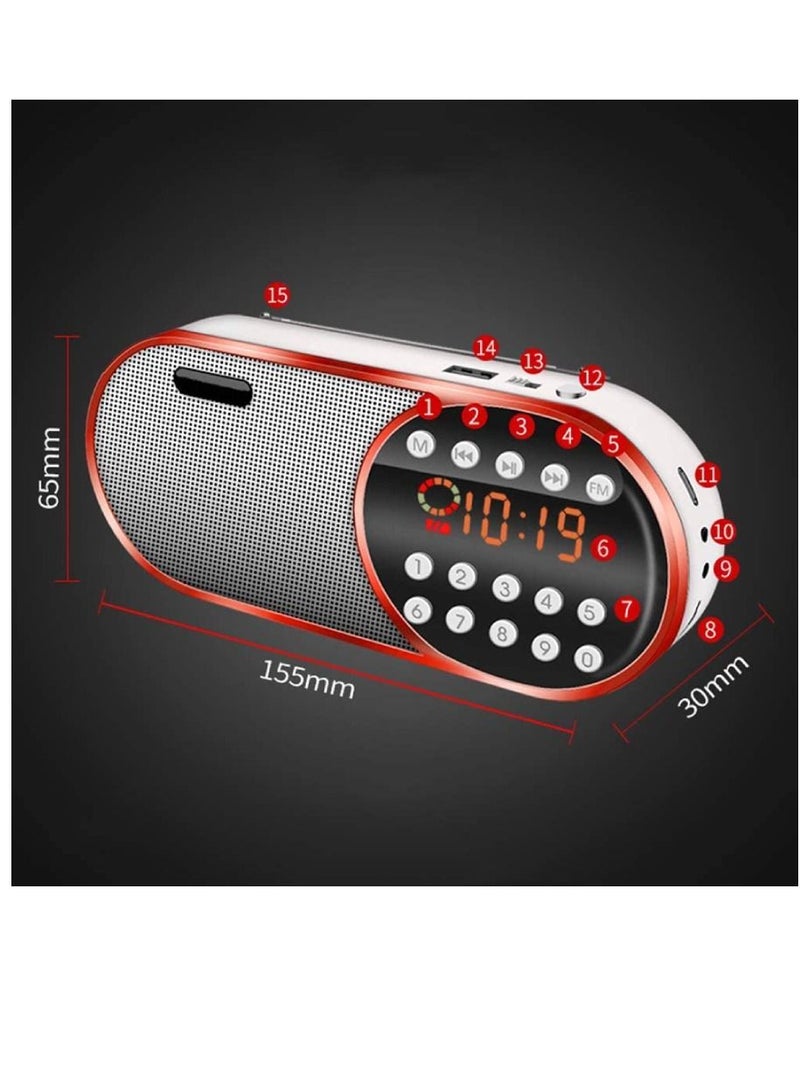 Portable Mini FM Radio Wireless Bluetooth 5.0 Speakers TF USB Clock LED Flashlight Function Support 3.5mm Headphone MP3 Player
