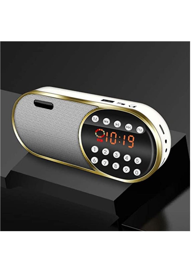 Portable Mini FM Radio Wireless Bluetooth 5.0 Speakers TF USB Clock LED Flashlight Function Support 3.5mm Headphone MP3 Player