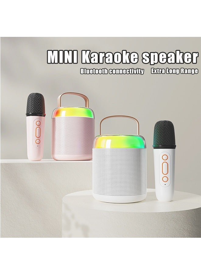 Karaoke Machines Portable Bluetooth Speaker Home Wireless Karaoke Sound Microphone Outdoor Singing Microphone with Microphones Led Light and Voice Changing Effects (White)