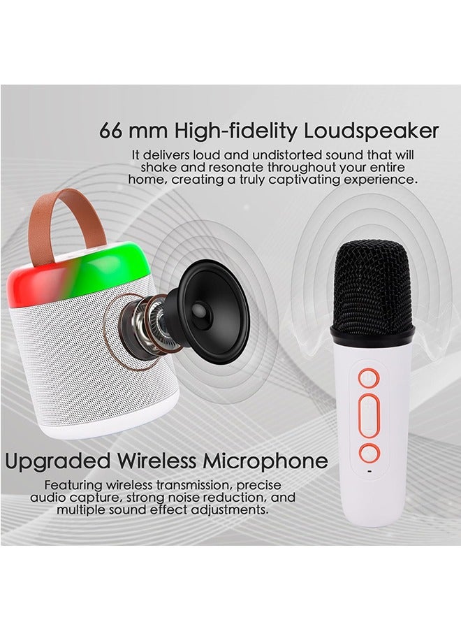 Karaoke Machines Portable Bluetooth Speaker Home Wireless Karaoke Sound Microphone Outdoor Singing Microphone with Microphones Led Light and Voice Changing Effects (White)