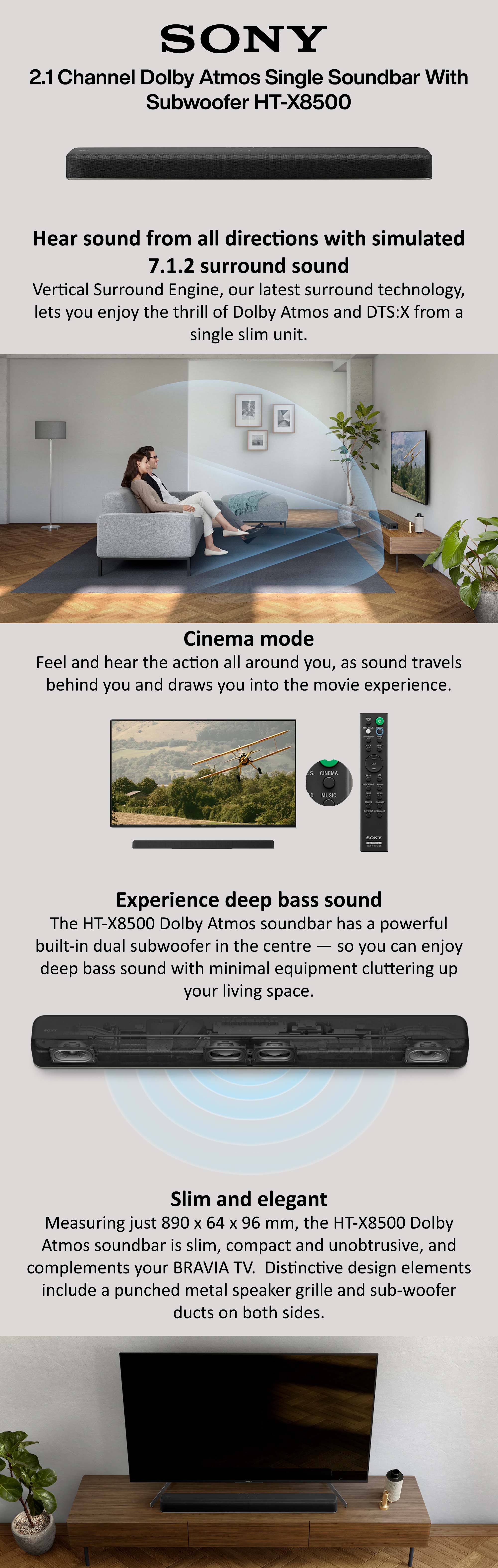 2.1 Channel Dolby Atmos Single Soundbar With Subwoofer HT-X8500 Black