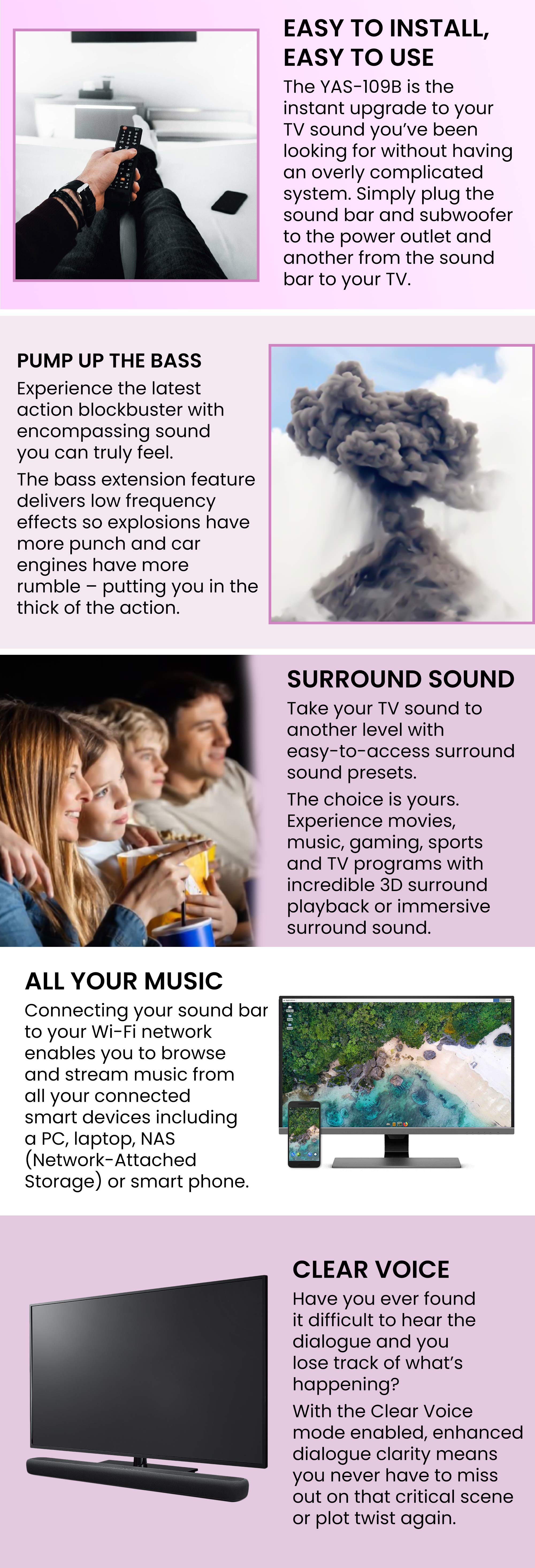 Sound Bar With Built-In Subwoofers YAS-109B Black