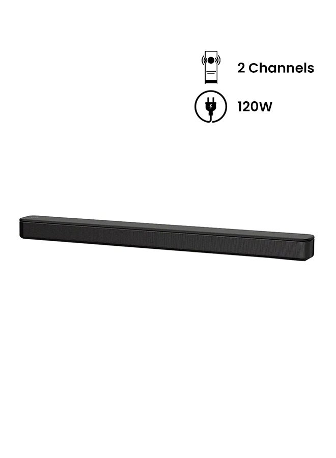 2.0 Channel 120W Single Unit Compact Soundbar With Bass Reflex Speakers/Bluetooth/USB Connectivity HT-S100F Black