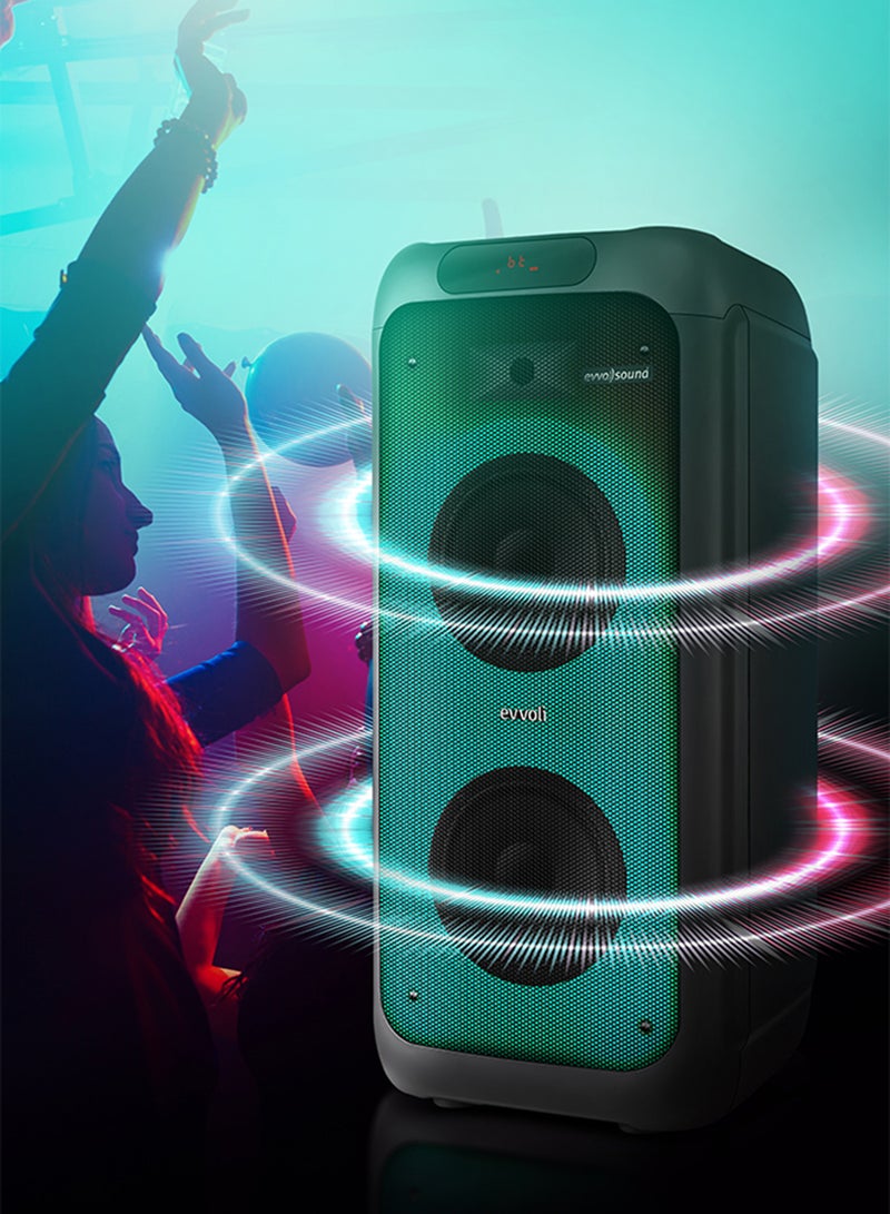 Portable Party Speaker Bluetooth With Two Wireless MIC, Built In Lights And Splashproof Design EVAUD-PT160B Black