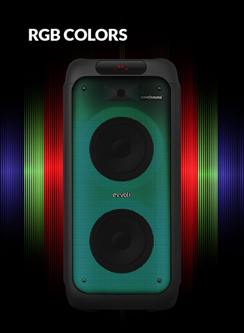 Portable Party Speaker Bluetooth With Two Wireless MIC, Built In Lights And Splashproof Design EVAUD-PT160B Black