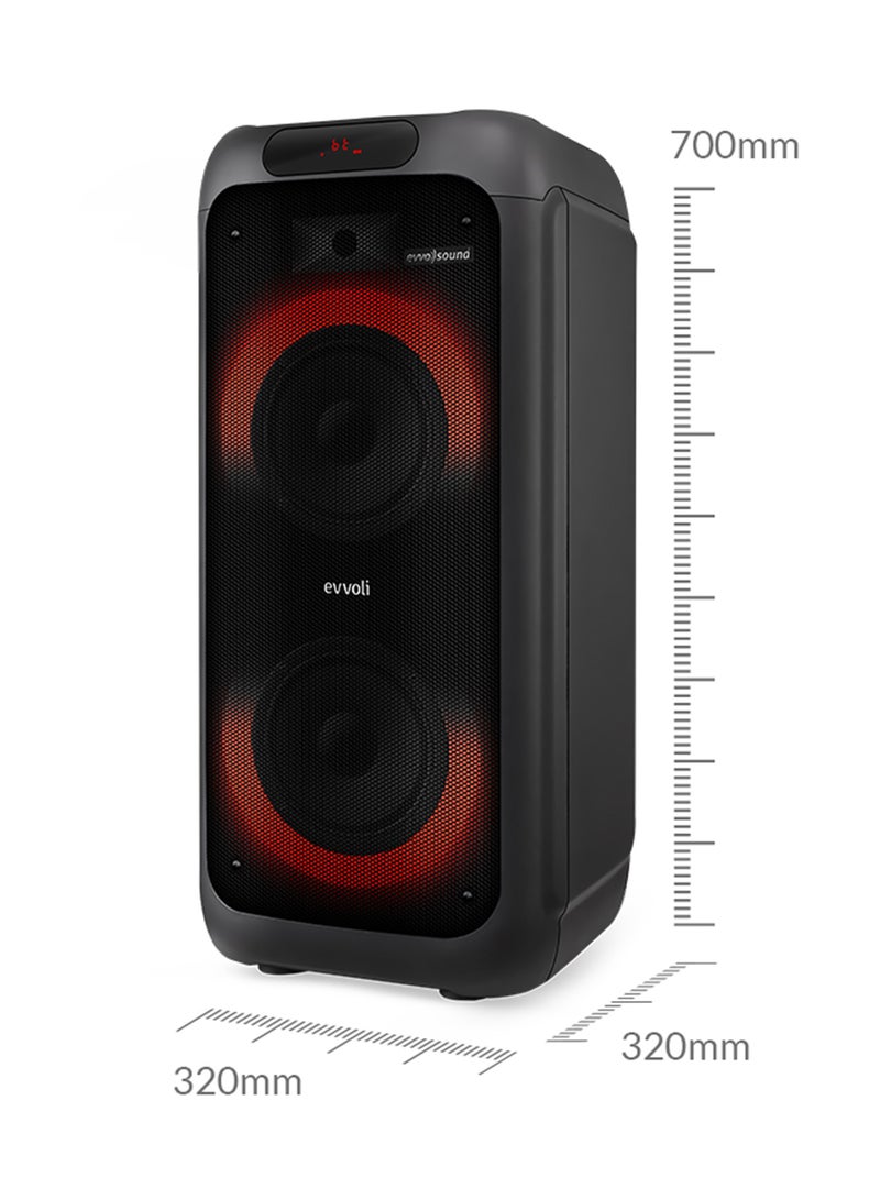 Portable Party Speaker Bluetooth With Two Wireless MIC, Built In Lights And Splashproof Design EVAUD-PT160B Black