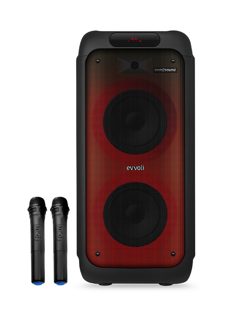 Portable Party Speaker Bluetooth With Two Wireless MIC, Built In Lights And Splashproof Design EVAUD-PT160B Black