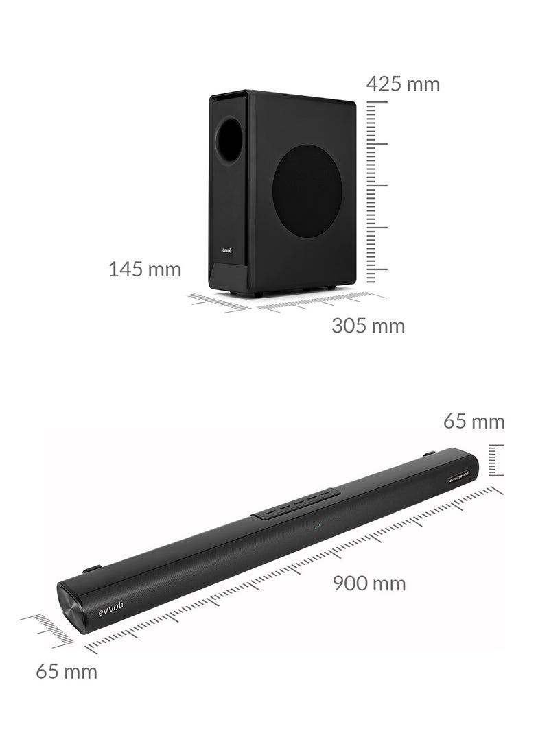 2.1ch Soundbar With Wireless Subwofer, Bluetooth And LED Display 240W EVAUD-SB241B Black