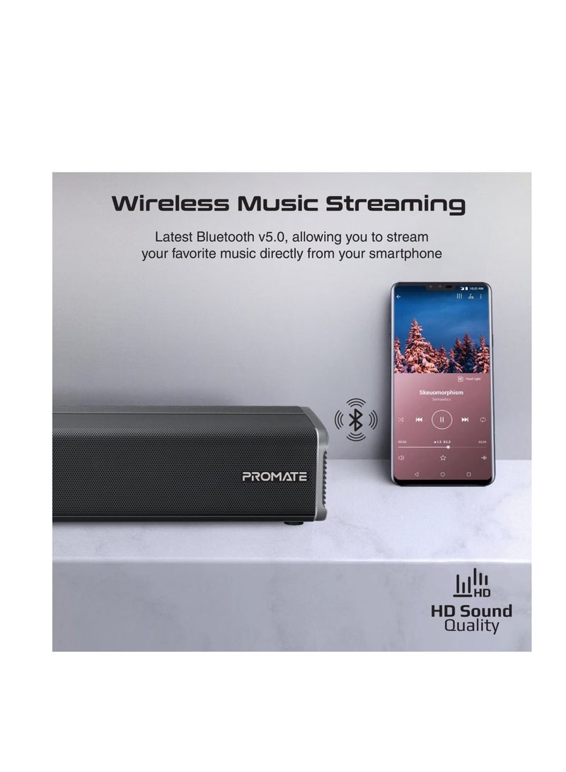 Promate Soundbar Speaker with Bluetooth v5.0, Sleek Design, Multiple Connectivity and Remote, CastBar-60
