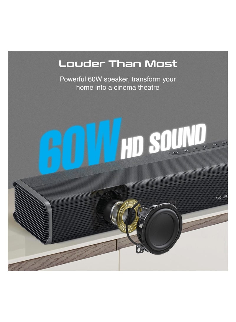 Promate Soundbar Speaker with Bluetooth v5.0, Sleek Design, Multiple Connectivity and Remote, CastBar-60