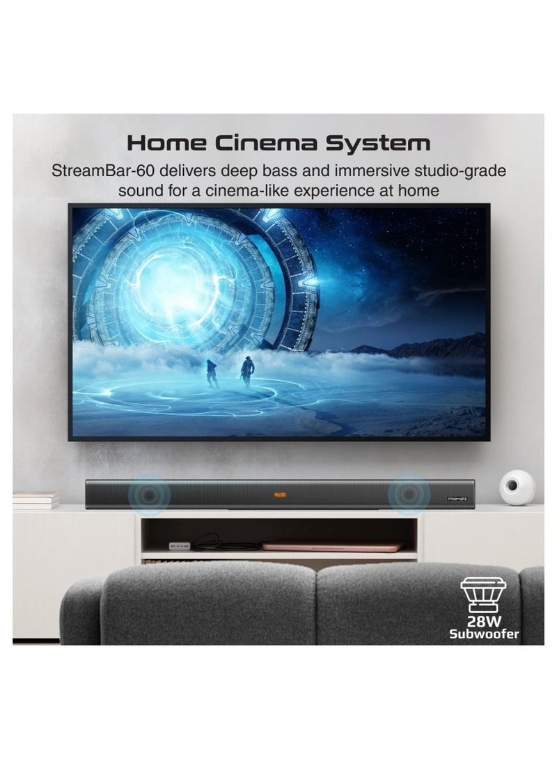 60W Soundbar with 28W Subwoofer, Multipoint Pairing and Remote Control, StreamBar-60
