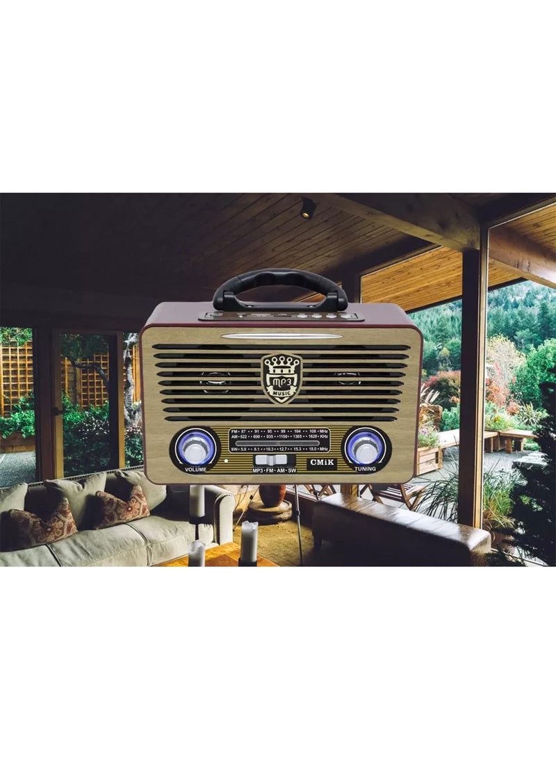 M-115 Portable Vintage Shortwave Radio with Bluetooth Speaker Rechargeable Battery