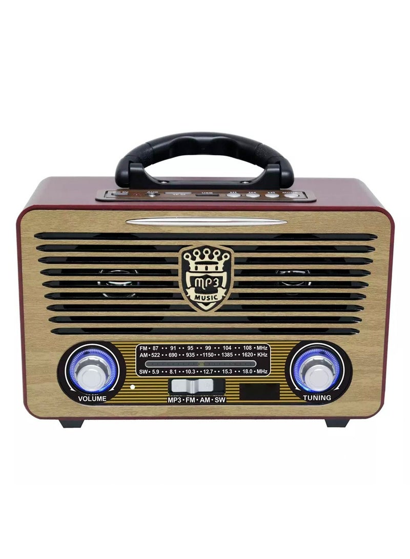 M-115 Portable Vintage Shortwave Radio with Bluetooth Speaker Rechargeable Battery