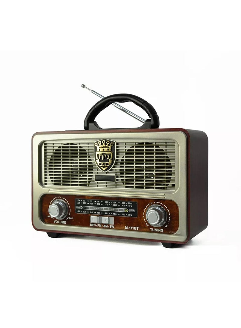 M-111 Portable Vintage Shortwave Radio with Bluetooth Speaker Rechargeable Battery