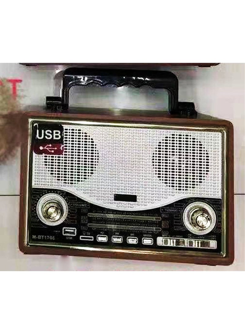 MD-1706 Portable Vintage Shortwave Radio with Bluetooth Speaker Rechargeable Battery