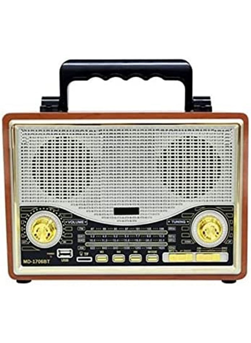 MD-1706 Portable Vintage Shortwave Radio with Bluetooth Speaker Rechargeable Battery