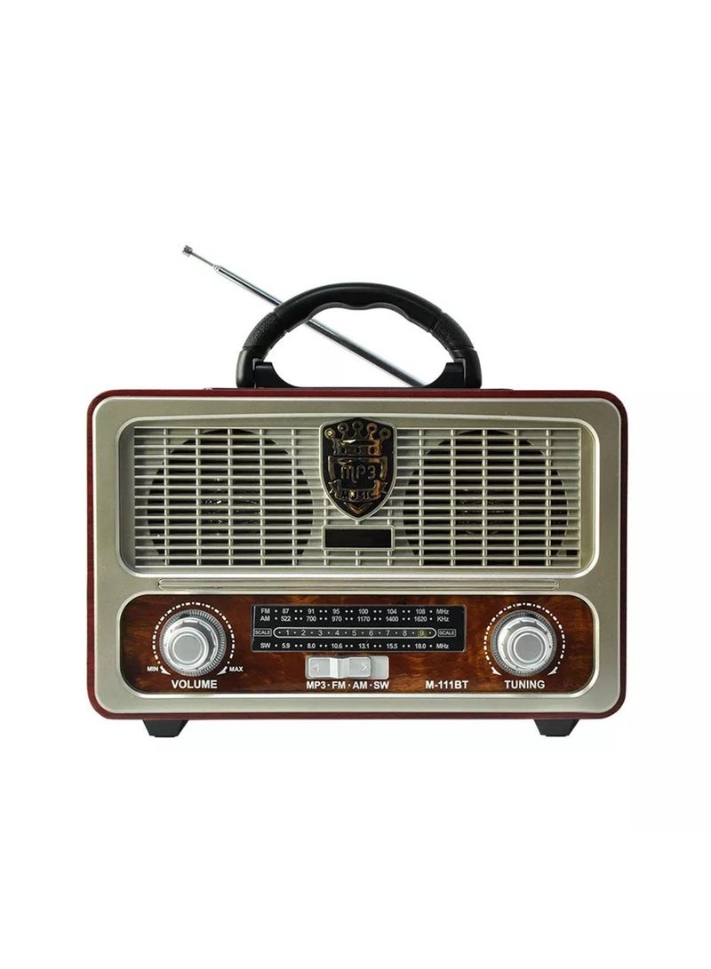 M-111 Portable Vintage Shortwave Radio with Bluetooth Speaker Rechargeable Battery