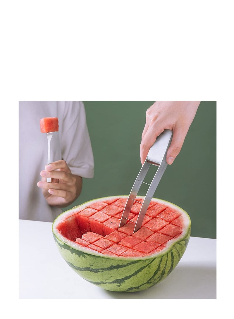 Stainless Steel Watermelon Slicer, Cube Cutter Corer Fruit Vegetable Tools, Quickly Safe Cutter Slicer, Knife Melon Baller for Kitchen Gadget