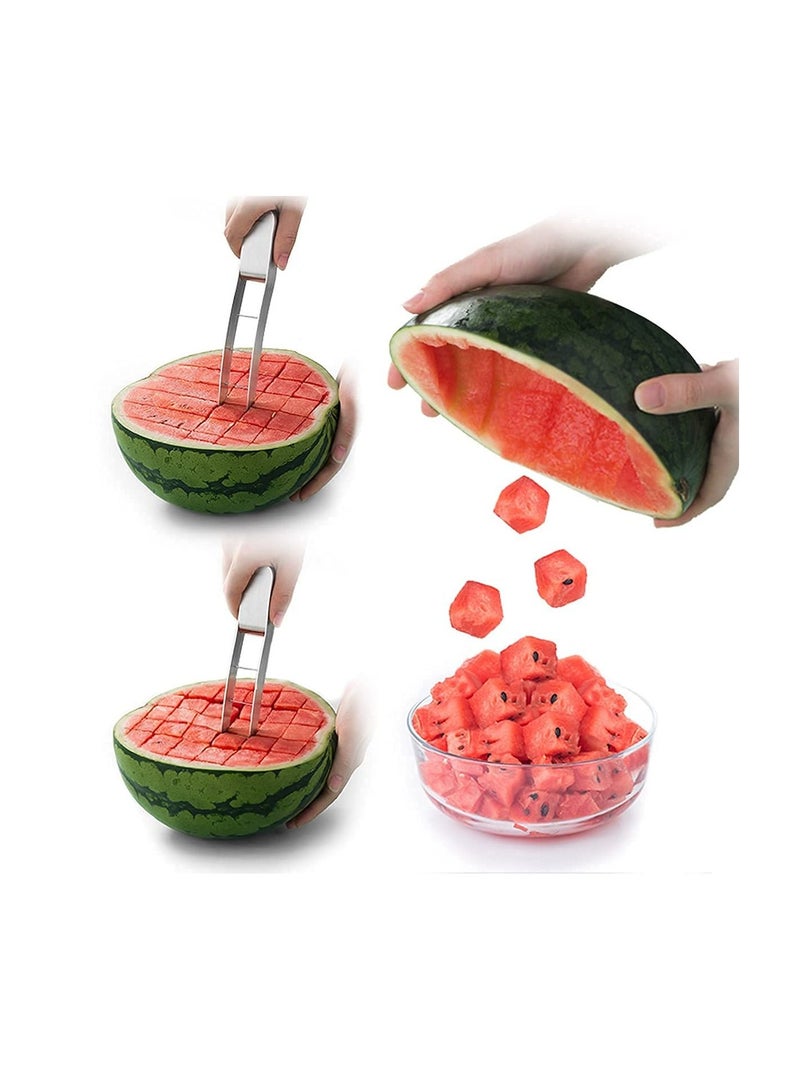 Stainless Steel Watermelon Slicer, Cube Cutter Corer Fruit Vegetable Tools, Quickly Safe Cutter Slicer, Knife Melon Baller for Kitchen Gadget