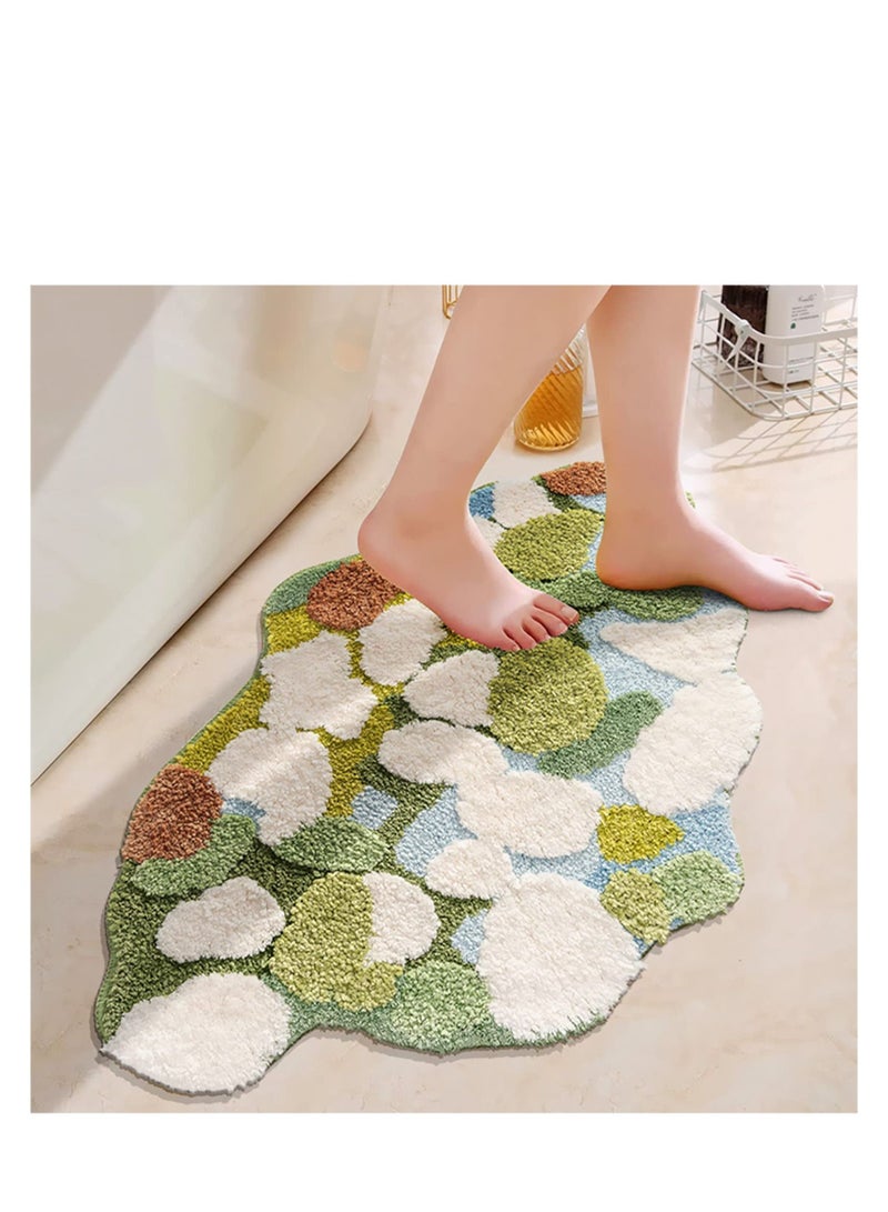 Green Moss Bathroom Rugs, 35.4''x23.6''Microfiber Water Absorbent Aesthetic Green Bathroom Rug, Shaggy Bath Mat Washable Non Skid Doormats