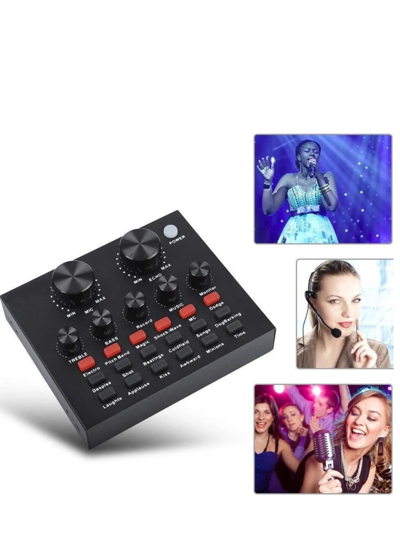 USB V8 Live External Sound Mixer Board with Voice Changer and Multiple Sound Effects ideal for Live Recording Home KTV and Voice Chat