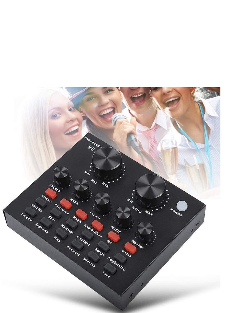 USB V8 Live External Sound Mixer Board with Voice Changer and Multiple Sound Effects ideal for Live Recording Home KTV and Voice Chat