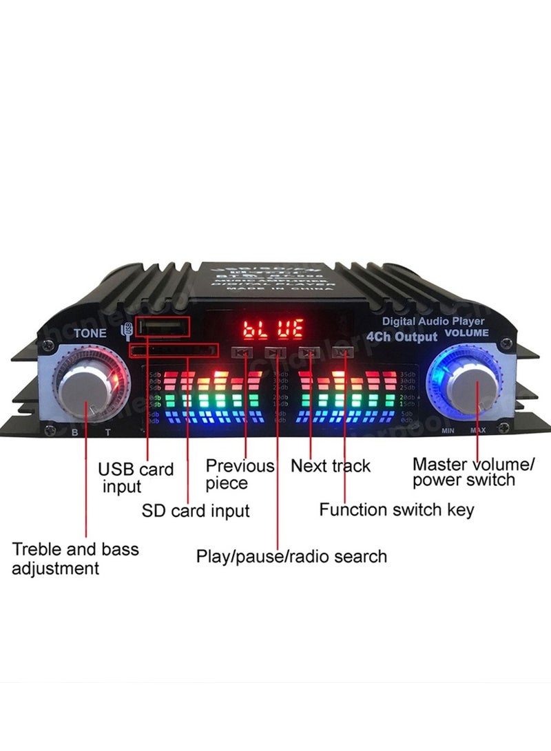 HiFi Sound Amplifier Digital 4 Channel Audio Amplifier Bluetooth Karaoke Player FM Radio Support Remote Control