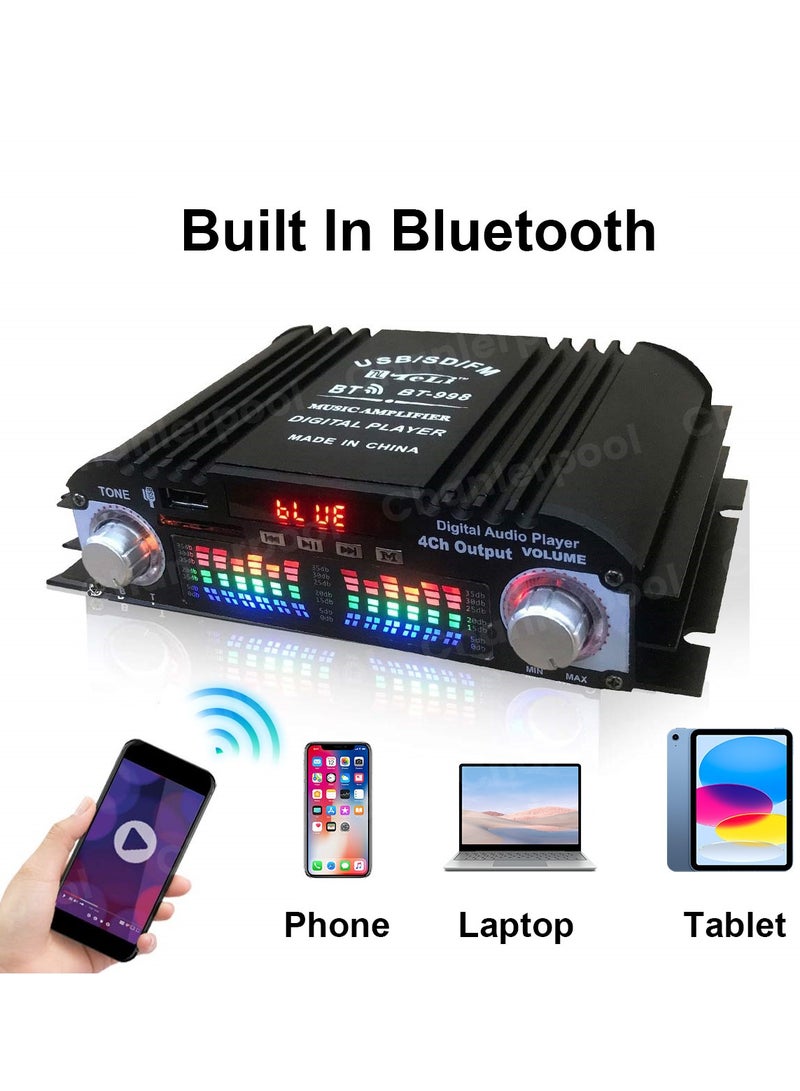 HiFi Sound Amplifier Digital 4 Channel Audio Amplifier Bluetooth Karaoke Player FM Radio Support Remote Control