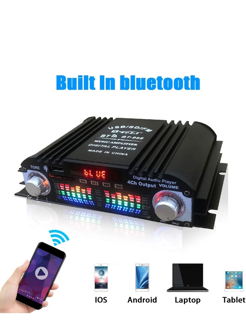 HiFi Sound Amplifier Digital 4 Channel Audio Amplifier Bluetooth Karaoke Player FM Radio Support Remote Control