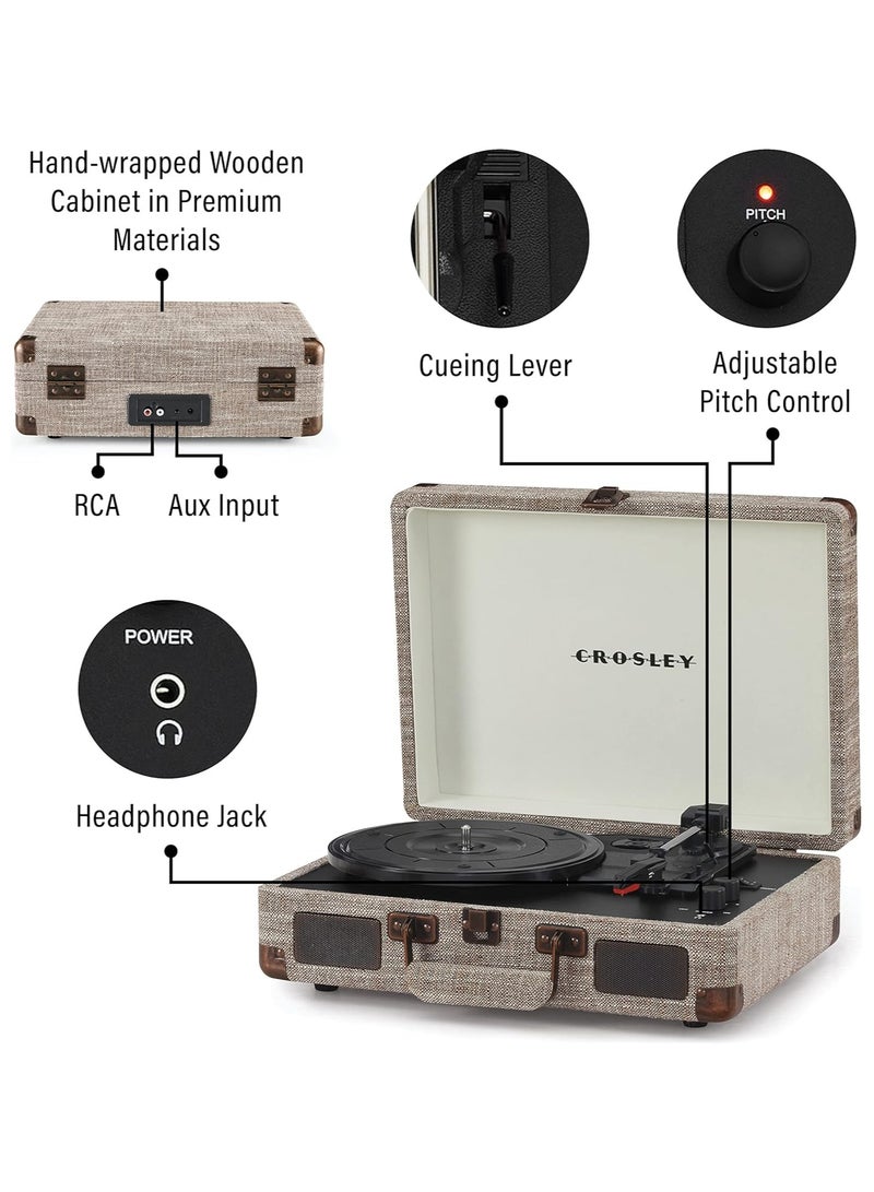 Crosley CR8005F-HA Cruiser Plus Vintage 3-Speed Bluetooth in/Out Suitcase Vinyl Record Player Turntable Havana