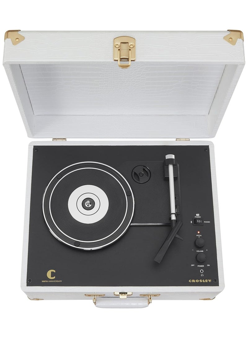 Crosley CR6253B-WC Anthology Vintage 3-Speed Bluetooth in/Out Suitcase Turntable White Crocodile