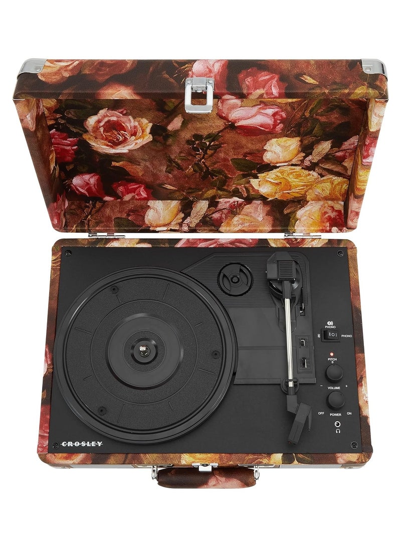 Crosley CR8005F-FL Cruiser Plus Vintage 3-Speed Bluetooth in/Out Suitcase Vinyl Record Player Turntable, Floral