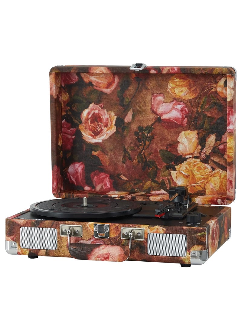 Crosley CR8005F-FL Cruiser Plus Vintage 3-Speed Bluetooth in/Out Suitcase Vinyl Record Player Turntable, Floral