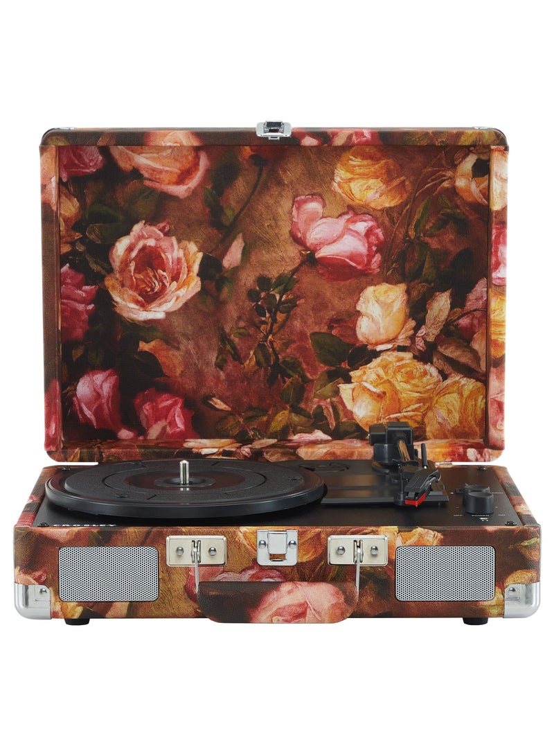 Crosley CR8005F-FL Cruiser Plus Vintage 3-Speed Bluetooth in/Out Suitcase Vinyl Record Player Turntable, Floral