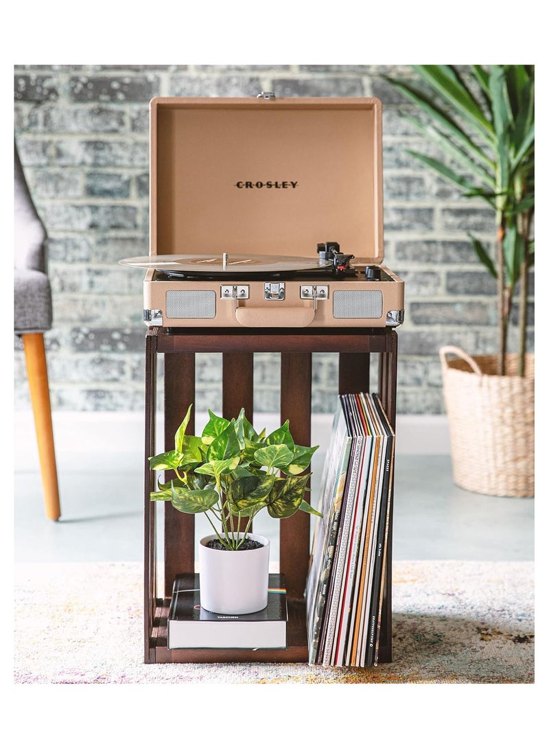 Crosley Cruiser Plus Vintage 3-Speed Bluetooth In/Out Suitcase Vinyl Record Player Turntable, CR8005F-LT Light Tan