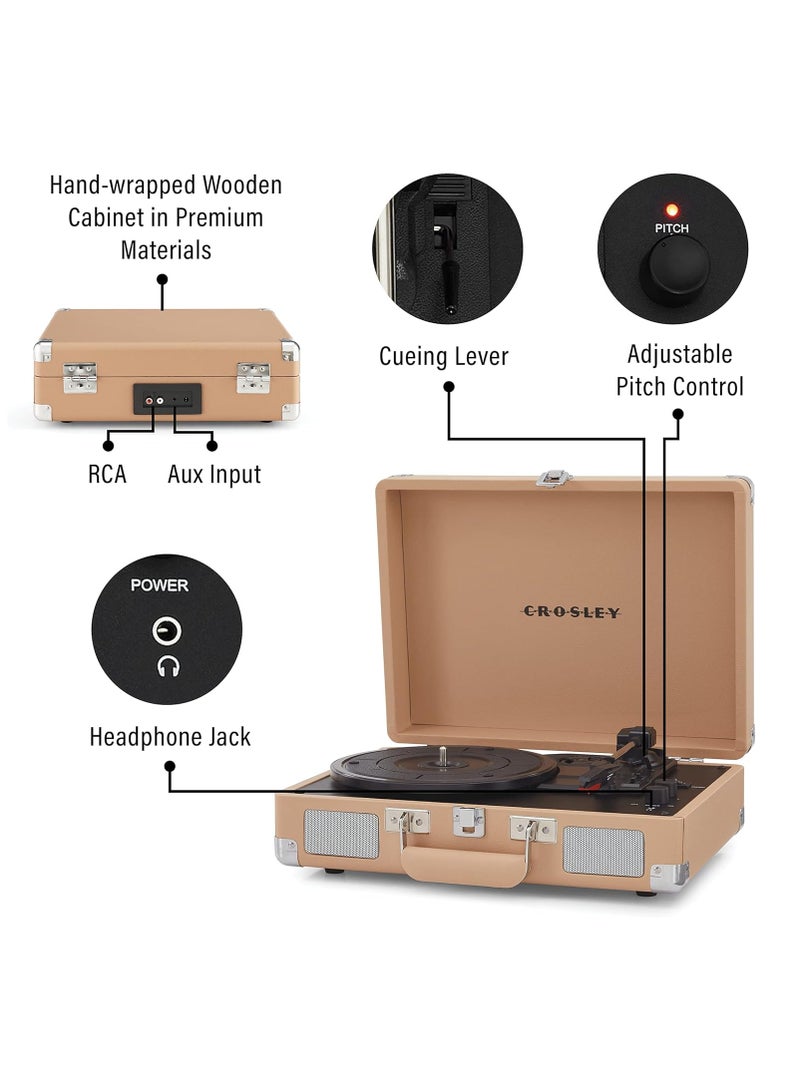 Crosley Cruiser Plus Vintage 3-Speed Bluetooth In/Out Suitcase Vinyl Record Player Turntable, CR8005F-LT Light Tan