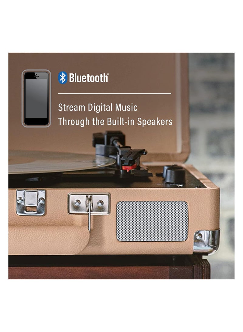Crosley Cruiser Plus Vintage 3-Speed Bluetooth In/Out Suitcase Vinyl Record Player Turntable, CR8005F-LT Light Tan