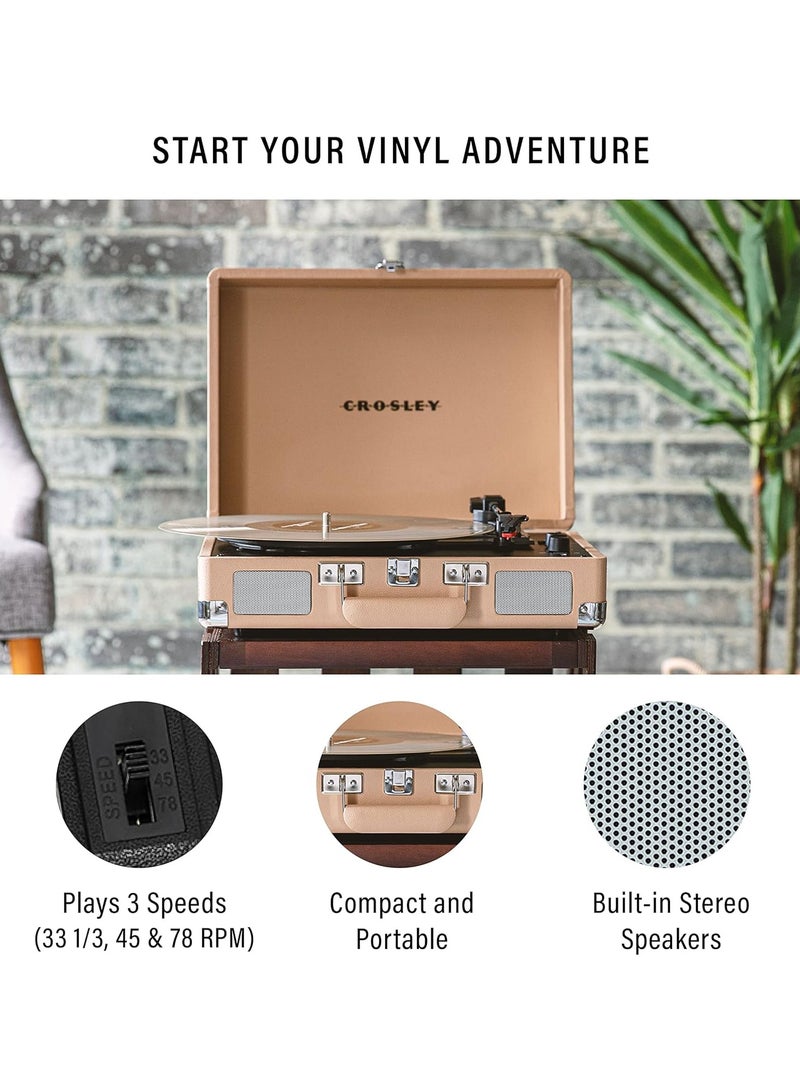 Crosley Cruiser Plus Vintage 3-Speed Bluetooth In/Out Suitcase Vinyl Record Player Turntable, CR8005F-LT Light Tan