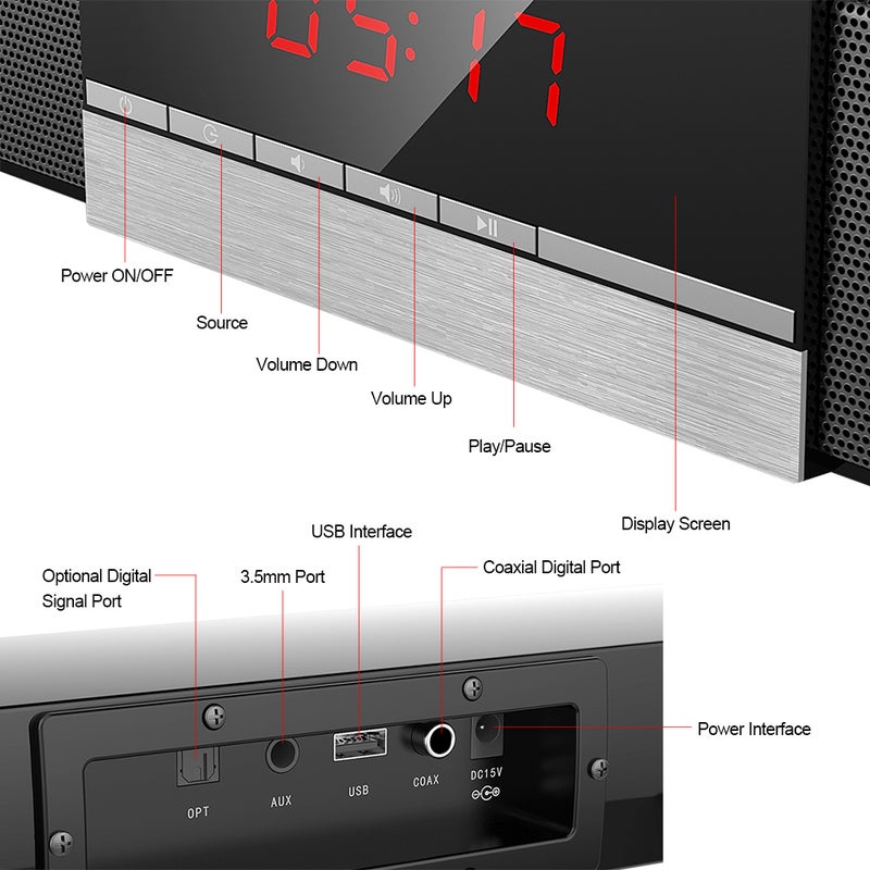 SR100 Plus Bluetooth Soundbar Home TV Speaker Wireless Subwoofer V5345UK_P Black