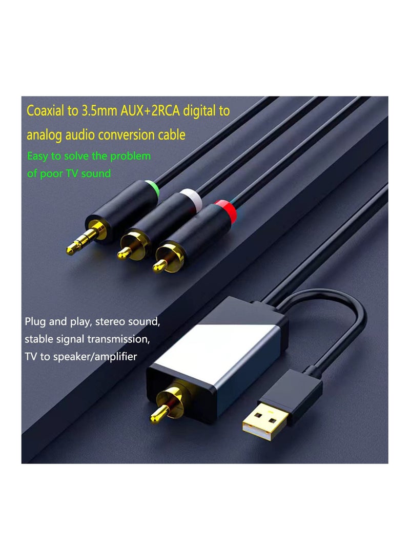 Digital Coaxial to Analog 3.5mm AUX Audio Cable, Coaxial to 2 RCA Adapter, All-in-one D/A Audio Converter for TV PS4 Xbox one Network Box Blu-ray DVD to Sound Box Amplifier Headphone (10FT)