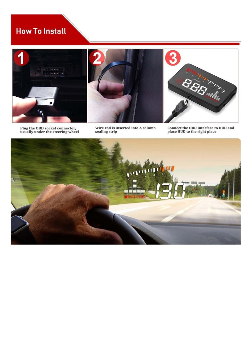 Heads up Display for Car Upgrade Digital Speedometer HD Projection With Speed Tacho Water Temperature Altitude Driving Direction Warning Function For Most Vehicles After 2008