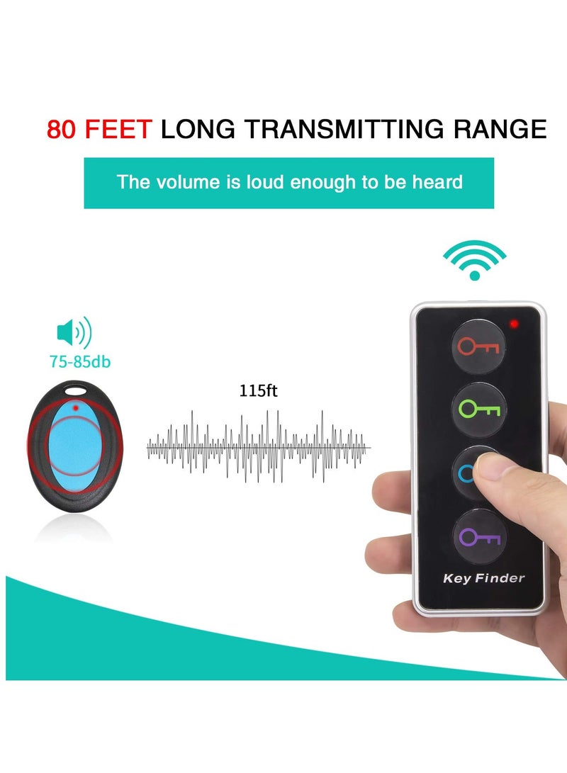 Key Finder, Reyke 85dB+ RF Item Locator Tags with 40m. Working Range, Wireless Remote Finder Key Finder Locator for Finding Wallet Key Phone Glasses Pet Tracker, 1 RF Transmitter & 4 Receivers