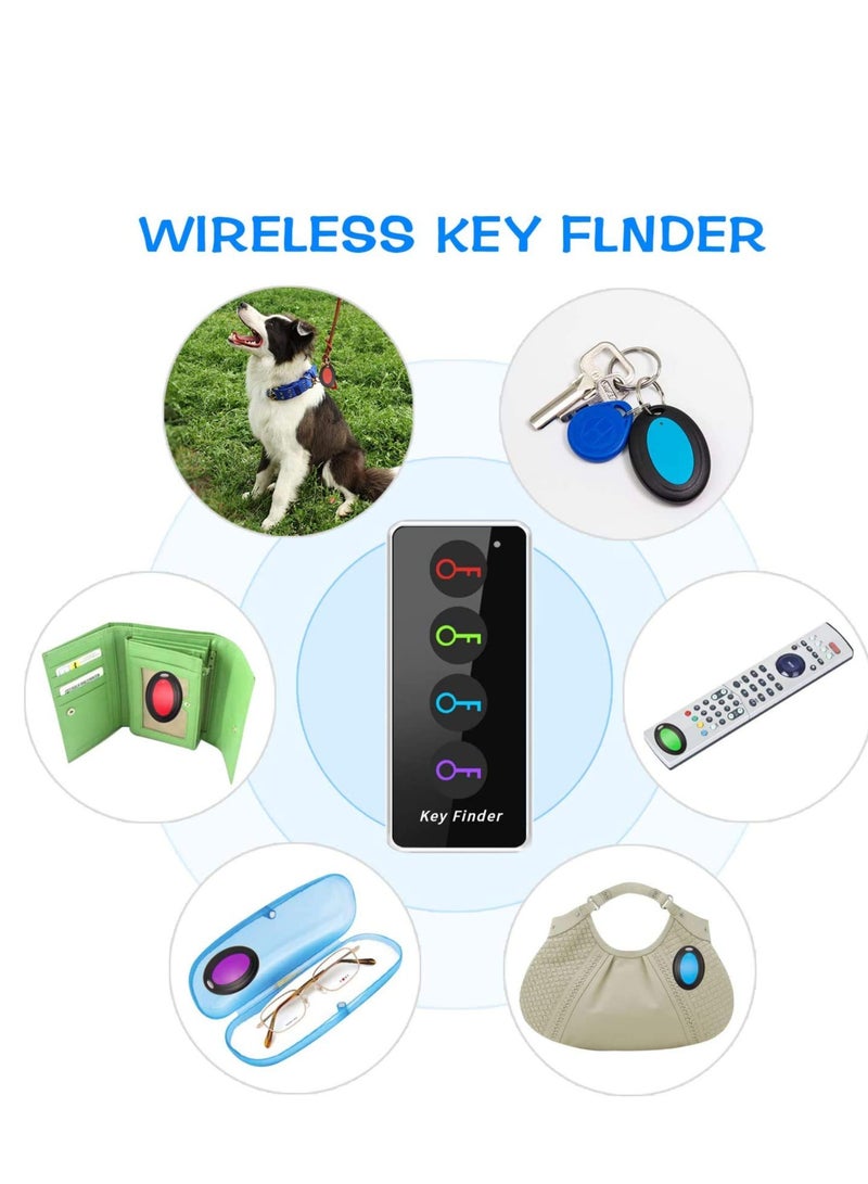 Key Finder, Reyke 85dB+ RF Item Locator Tags with 40m. Working Range, Wireless Remote Finder Key Finder Locator for Finding Wallet Key Phone Glasses Pet Tracker, 1 RF Transmitter & 4 Receivers