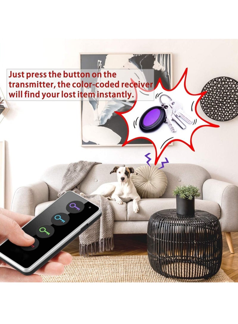 Key Finder, Reyke 85dB+ RF Item Locator Tags with 40m. Working Range, Wireless Remote Finder Key Finder Locator for Finding Wallet Key Phone Glasses Pet Tracker, 1 RF Transmitter & 4 Receivers