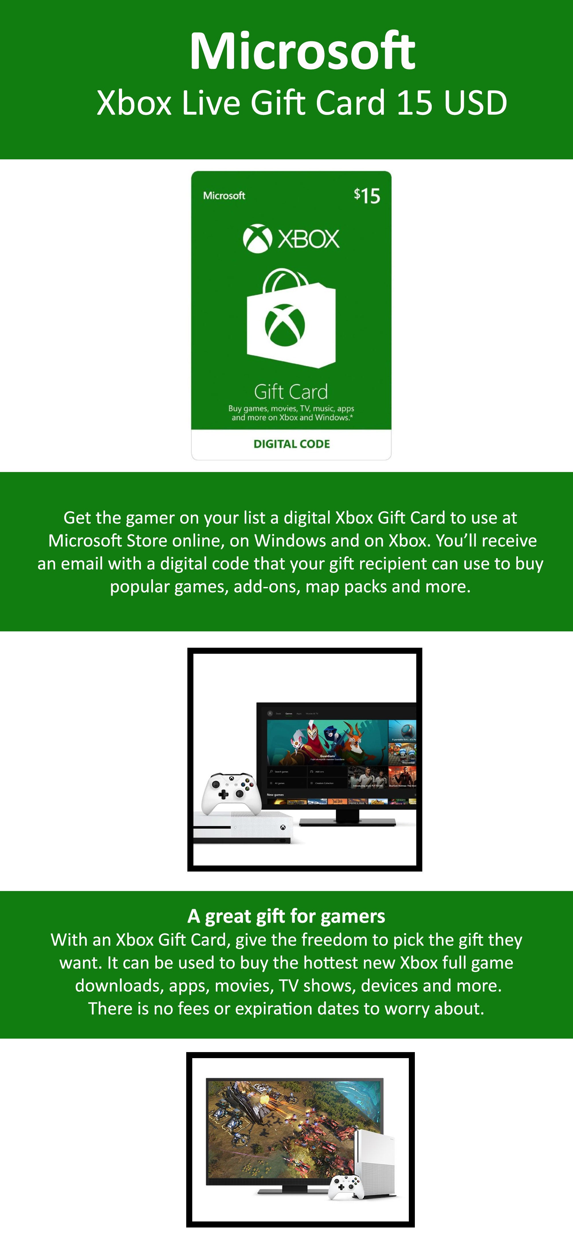 Xbox Live Gift Card 15 USD Green