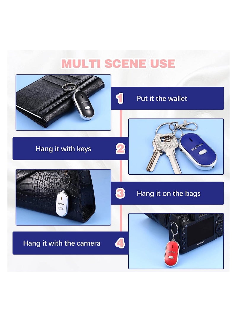 Key Locator Device, Key Finder with Whistle LED Light Remote Sound Control, Pet Keychain Locator for Child Elderly Pet Luggage, 4 Pcs