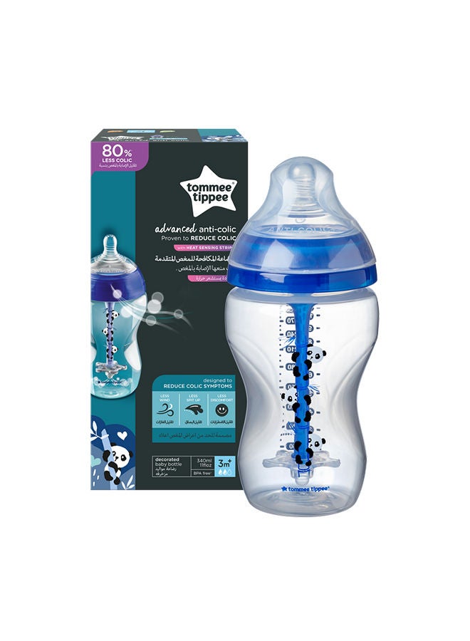 Anti-Colic Plastic Baby Feeding Bottle With Ultra Soft Nipple,3+ M, 340ml - Clear/Blue