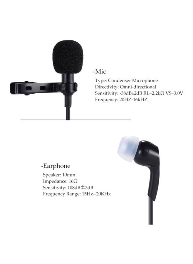 Clip-On Lapel Lavalier Microphone Mic LU-D4694B Black