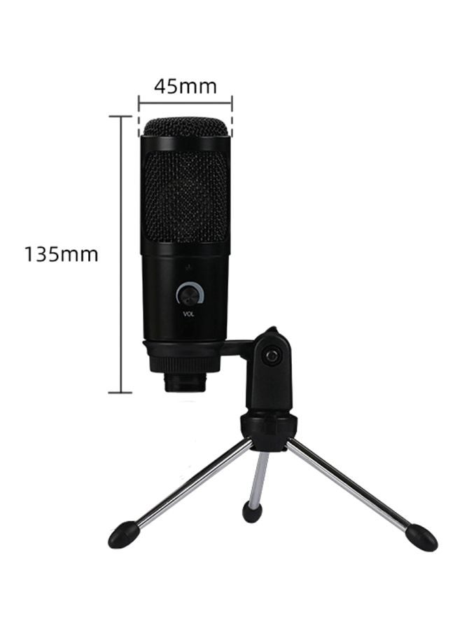 USB Condenser Microphone With Clip Stand And Tripod V7619 Black