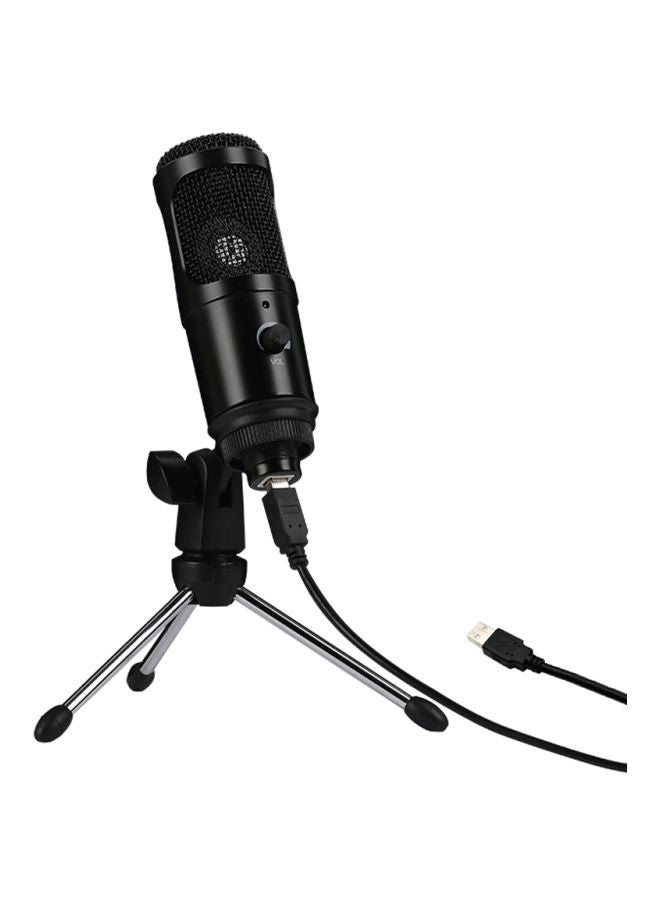 USB Condenser Microphone With Clip Stand And Tripod V7619 Black